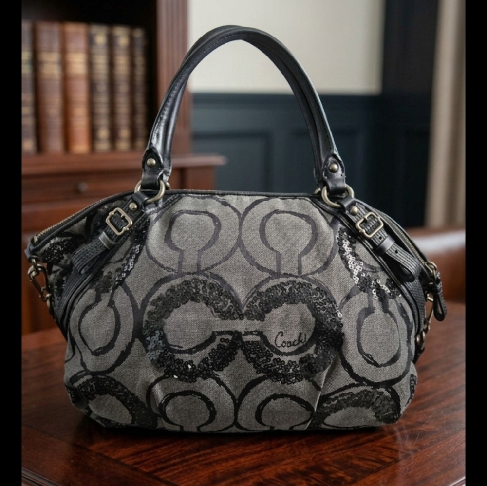 Coach Y2K Glam/Street Glam Dressy Flashy Sequins Madison Op Art Sophia Satchel